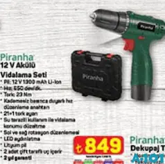 PİRANHA 12 V AKÜLÜ VİDALAMA SETİ